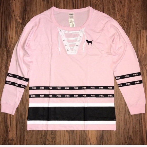 VS PINK Campus Lace-up Long Sleeve Top Size Small - Picture 2 of 4